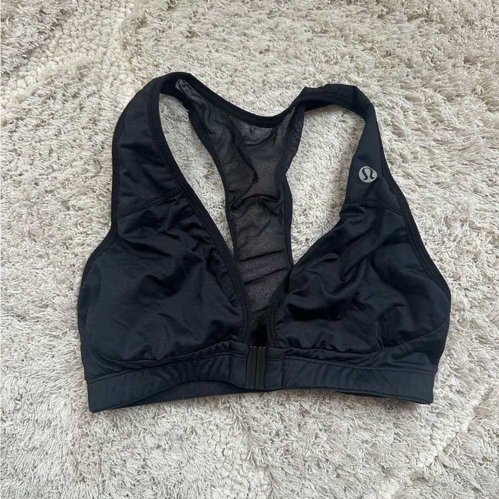 Lululemon Mesh Racerback Yoga Fitness Gym snap front Sports Bra black 2